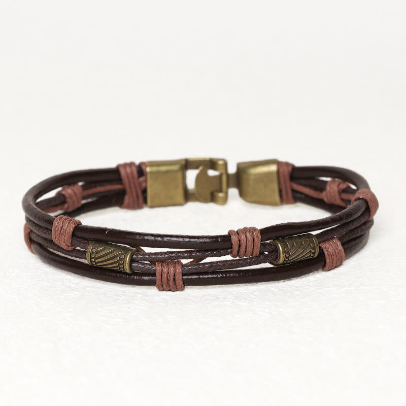 Bracelet en cuir vintage avec Buddha Stones et corde marron - image 1