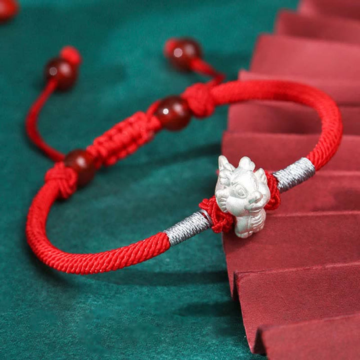 Bracelet en argent sterling 999 avec Buddha Stones et signe du zodiaque chinois, cordon rouge, force et chance