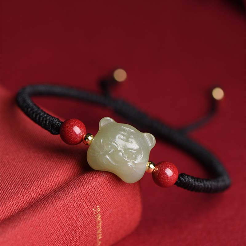 Bracelet porte-bonheur en jade et cinabre avec Buddha Stones