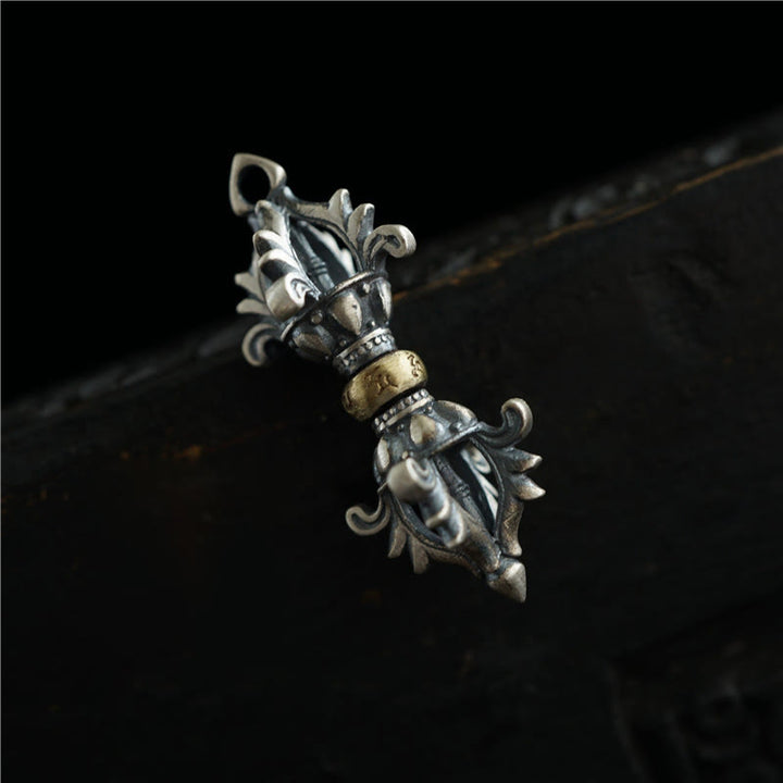 Pendentif en argent sterling 925 Buddha Stones Om Mani Padme Hum Dorje Vajra gravé pour la force