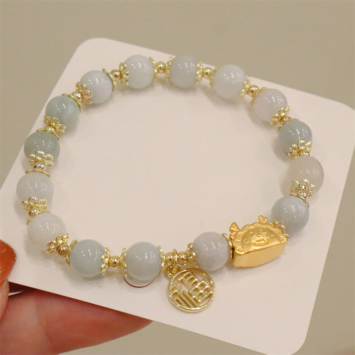 Buddha Stones Année du Dragon Agate Rouge Quartz Fraise Obsidienne Noire Jade Grenat Perle Cinabre Dumpling Dragon Luck Fu Bracelet Caractère