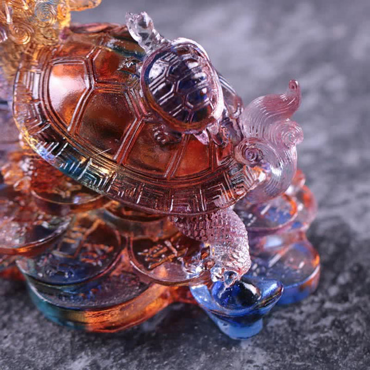 Buddha Stones Feng Shui Dragon Tortue Pièces de monnaie en cristal Liuli fait à la main Pièce d'art porte-bonheur Décoration de bureau à domicile