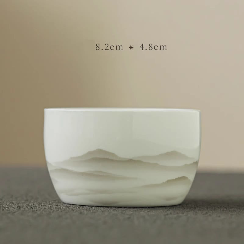 Buddha Stones Peinture à l'encre vintage Montagne Porcelaine blanche Céramique Gaiwan Sancai Tasse à thé Kung Fu Tasse à thé et soucoupe avec couvercle Ustensile à thé Théière