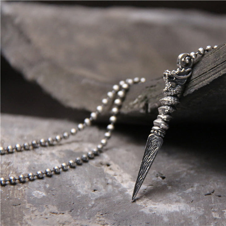 Collier pendentif de protection Dorje Vajra en argent sterling 925 Buddha Stones et motif de l'année du dragon