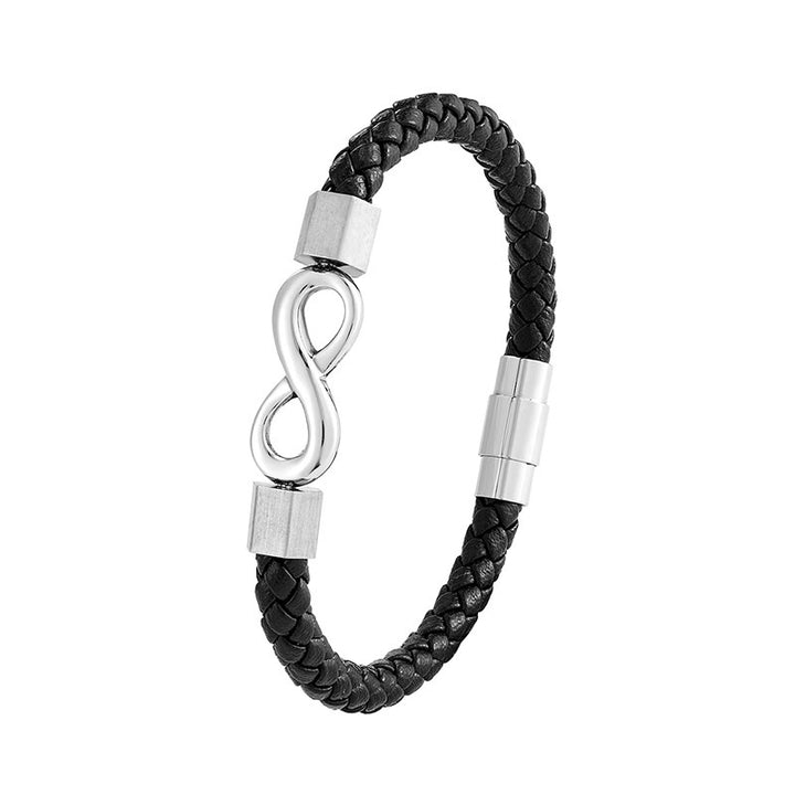 Bracelet d'équilibre en cuir tissé avec nœud sans fin en acier titane et Buddha Stones