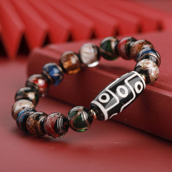 Buddha Stones Perle Dzi tibétaine à neuf yeux Perle Dzi à trois yeux Bracelet de richesse en perles de verre Liuli