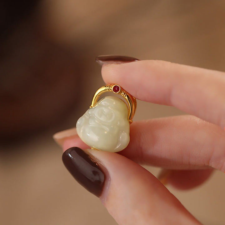 Buddha Stones en argent sterling 925 et jade Hetian naturel avec Bouddha rieur - image 2