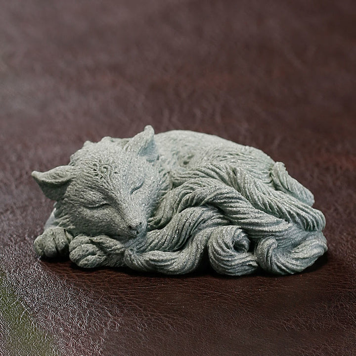 Buddha Stones Petit Renard à Neuf Queues Protection Maison Thé Animal Figurine Décoration
