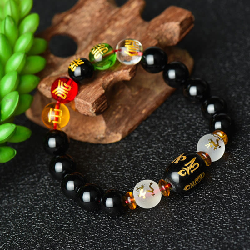 Bracelet porte-bonheur tibétain en onyx noir