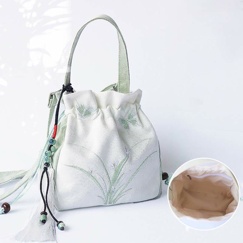 Sac à main en toile brodé à la main avec Buddha Stones et fleurs