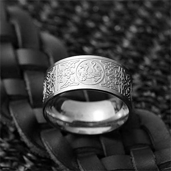 Bague porte-bonheur sculptée en basalte de Suzaku avec quatre Buddha Stones, dragon, bête gardienne, tigre blanc