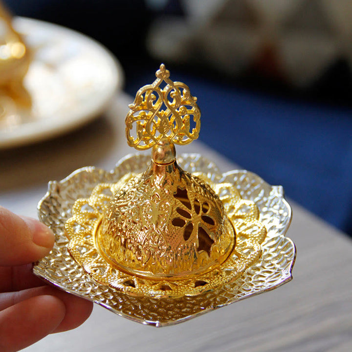 Brûleur d'encens spirituel en alliage de métal mini sous-verre en feuille d'or