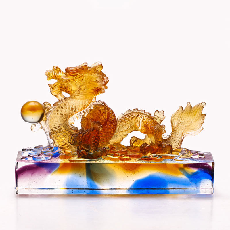 Buddha Stones faites à la main Dragon multicolore Liuli Cristal Pièce d'art Protection Décoration de bureau à domicile - image 1