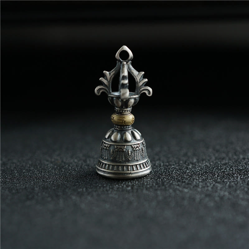 Buddha Stones Tibet Argent Sterling 925 Om Mani Padme Hum Dorje Cloche Vajra Gravé Pendentif d'Illumination Décoration Suspendue - image 1