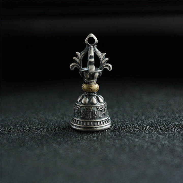 Buddha Stones Tibet Argent Sterling 925 Om Mani Padme Hum Dorje Cloche Vajra Gravé Pendentif d'Illumination Décoration Suspendue - image 1