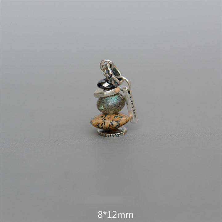 Collier pendentif calme en Buddha Stones Zen Cairn Labradorite Divers cristaux - Pendentif en hématite, labradorite et pierre de paysage 8*12 mm - image 12