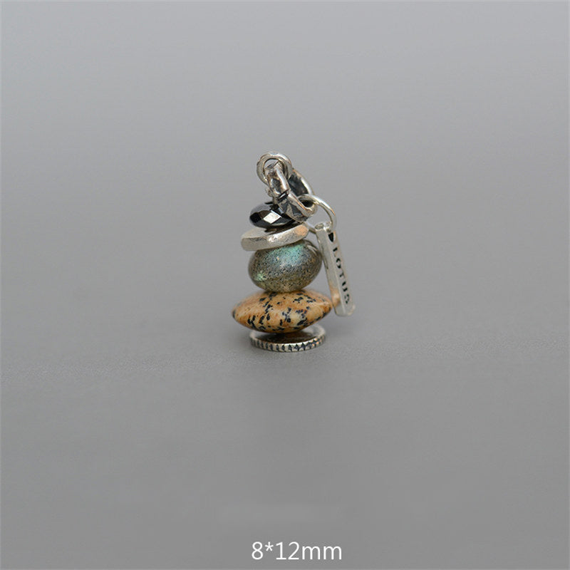 Collier pendentif calme en Buddha Stones Zen Cairn Labradorite Divers cristaux - Pendentif en hématite, labradorite et pierre de paysage 8*12 mm - image 12