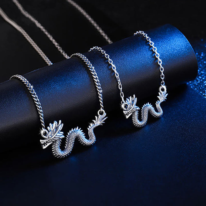 Collier avec pendentif en chaîne de protection du dragon de bon augure en argent sterling 925 Buddha Stones