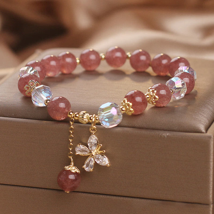 Bracelet à breloques papillon en quartz fraise naturel Buddha Stones - image 3