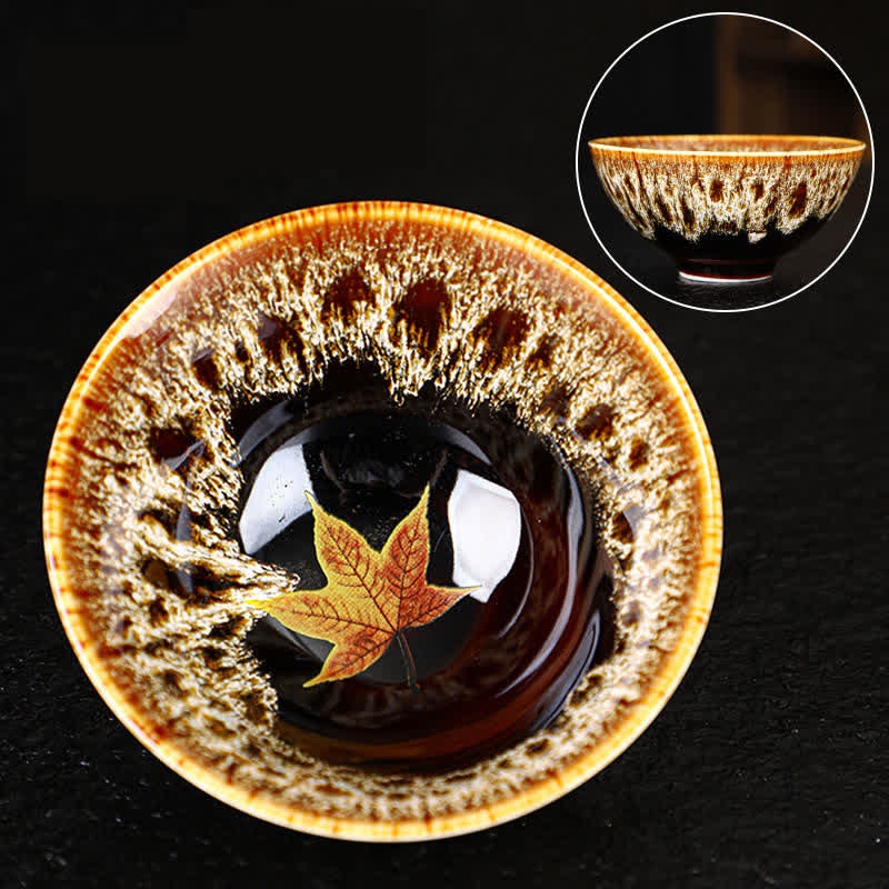 Tasse à thé en céramique colorée avec Buddha Stones et feuille d'érable