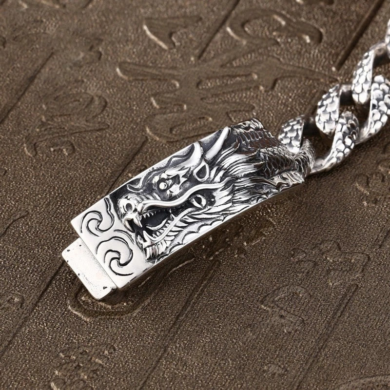 Bracelet de protection gravé à motif d'écailles de dragon rétro Buddha Stones
