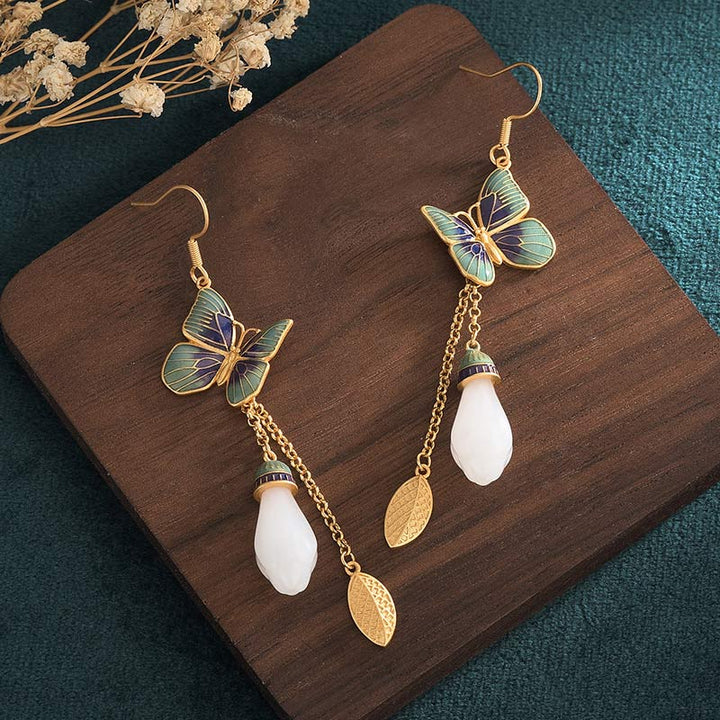 Boucles d'oreilles porte-bonheur en jade blanc Feng Shui Buddha Stones
