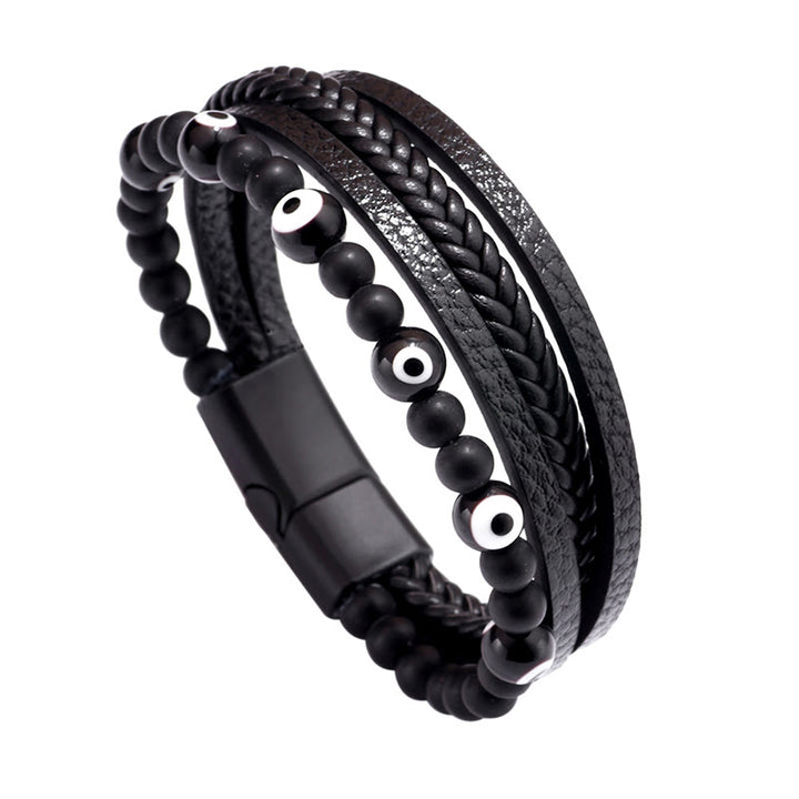Bracelet tressé multicouches en perles de protection contre le mauvais œil et l'œil de tigre avec Buddha Stones