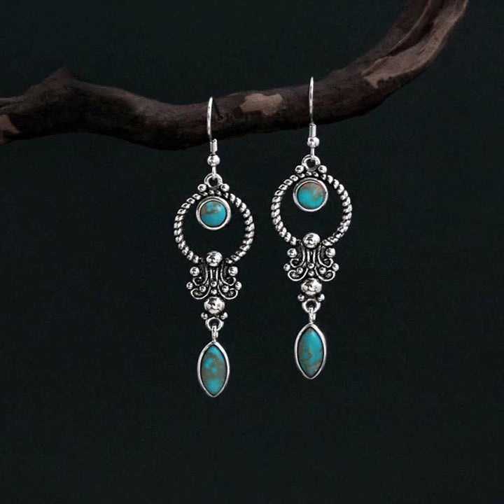 Boucles d'oreilles Buddha Stones en argent sterling 925 avec crochet, plaqué cuivre vintage et turquoise, motif goutte d'eau. - image 0