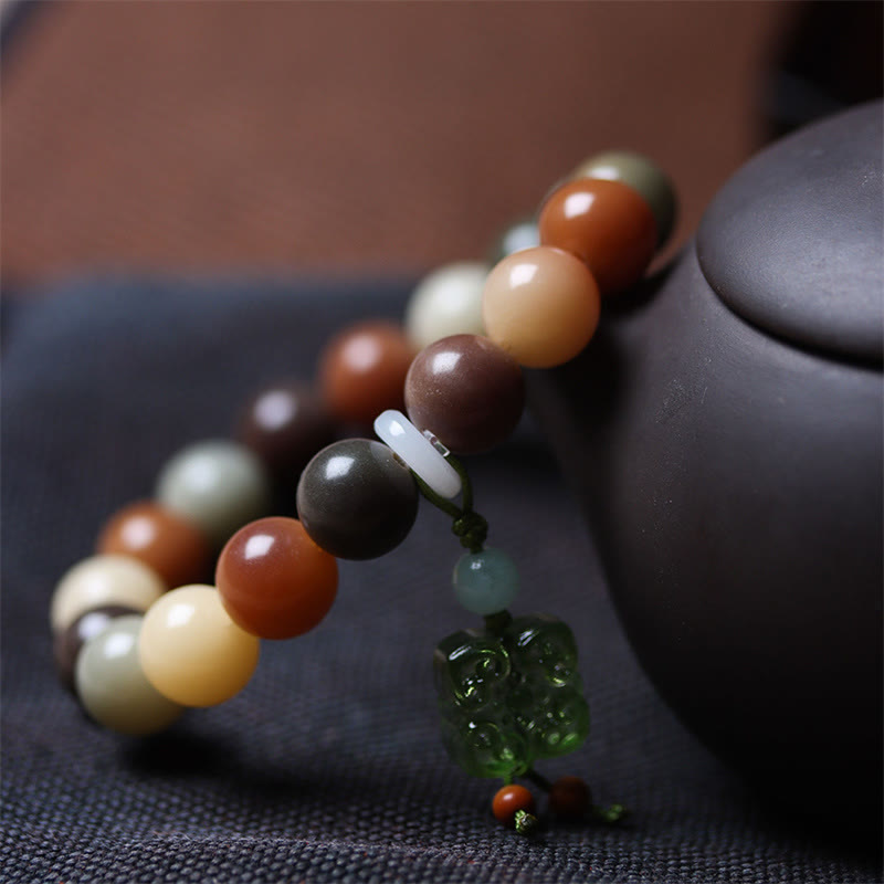 Bracelet de paix en verre Liuli avec perles de Bodhi en dégradé multicolore naturel et Buddha Stones