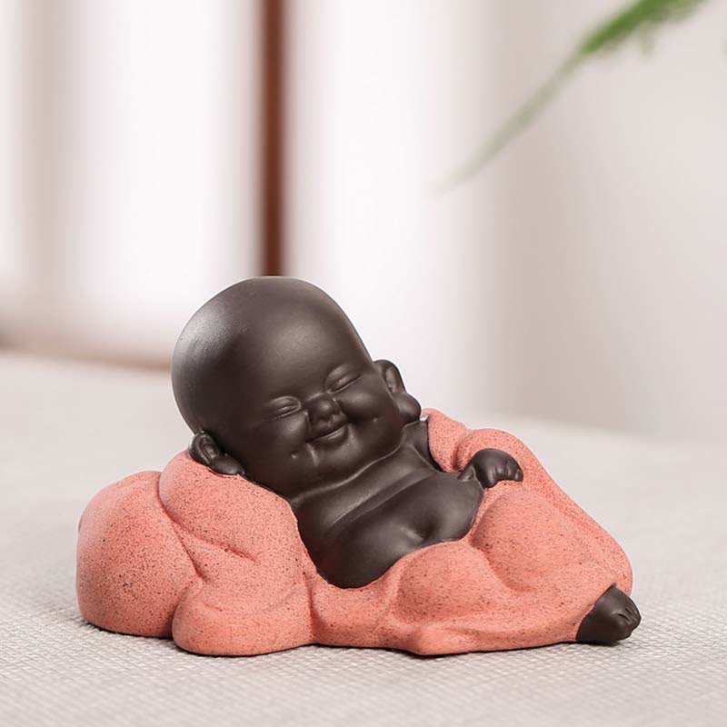 Buddha Stones Toujours Souriant Bouddha Rieur Richesse Chance Argile Violette Statue Maitreya Décoration - Petit Bouddha rieur tranquille - image 10