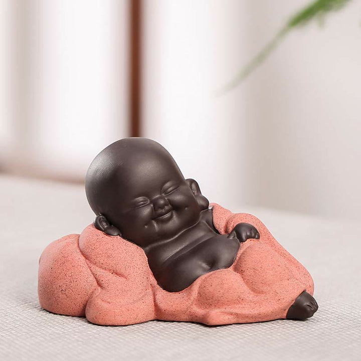 Buddha Stones Toujours Souriant Bouddha Rieur Richesse Chance Argile Violette Statue Maitreya Décoration - Petit Bouddha rieur tranquille - image 10