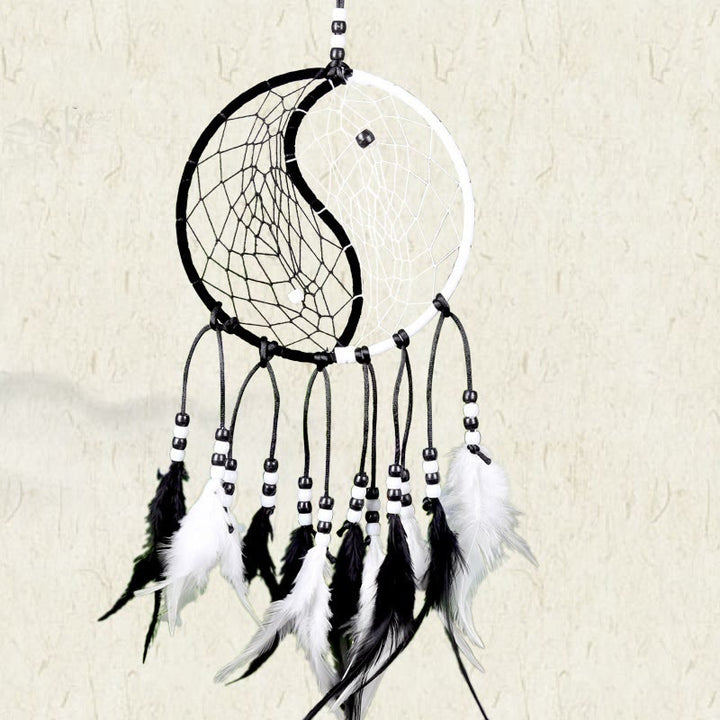 Attrape-rêves Yin Yang Filet circulaire avec plumes Décoration d'équilibre