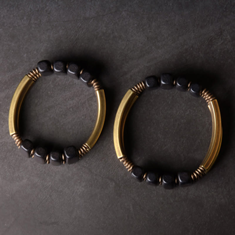 Bracelet double couche en bois d'ébène tibétain, laiton et cuivre, Buddha Stones - image 11