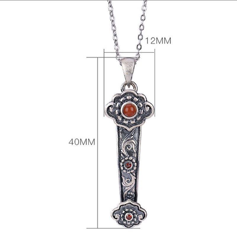 Collier pendentif en argent sterling 925 Buddha Stones, agate rouge, jade cyan, nuages de bon augure, poignée Ruyi, bénédiction