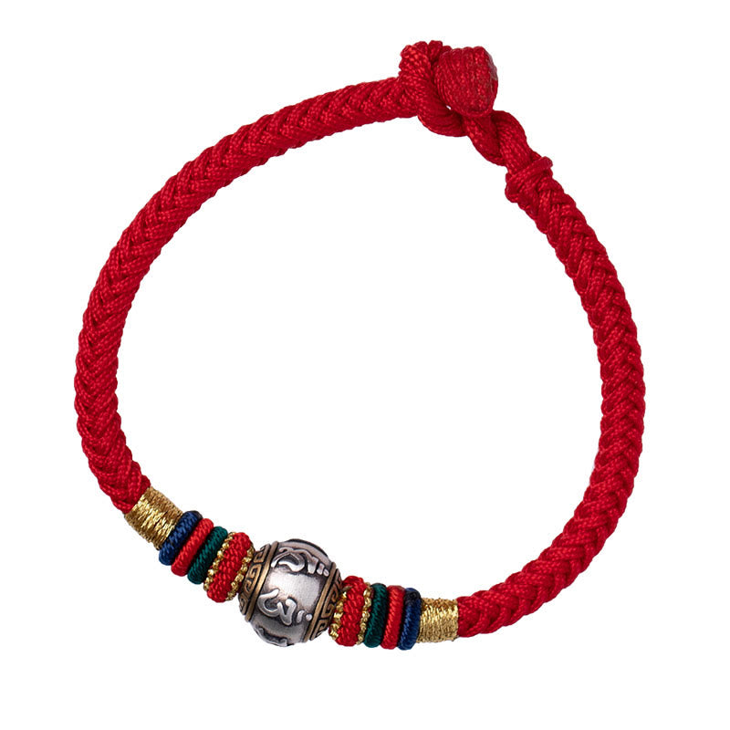 Bracelet tressé en argent sterling 925 fait à la main avec Buddha Stones Om Mani Padme Hum et nœud King Kong