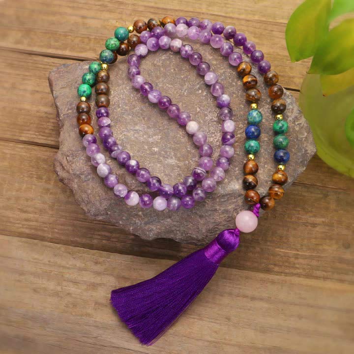 Ensemble Mala Purificateur Bracelet Améthyste Tibétain Buddha Stones