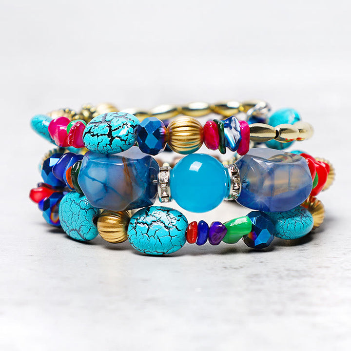 Bracelet de bénédiction multicouches en perles d'agate turquoise irrégulières avec Buddha Stones