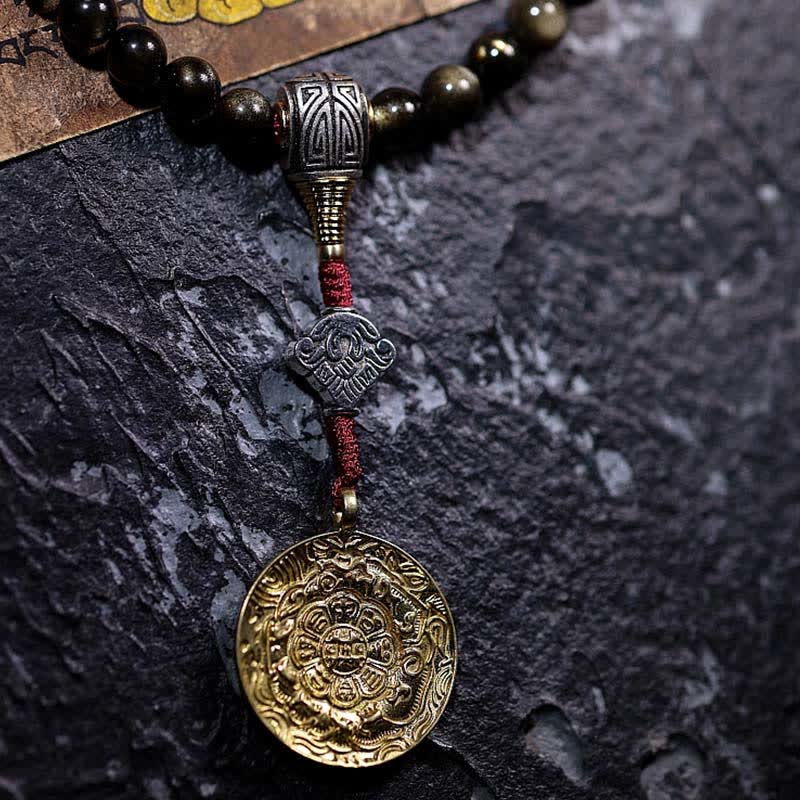 Bracelet de richesse en pierre d'oeil de tigre et d'aigle avec 108 Buddha Stones de Mala en obsidienne dorée brillante