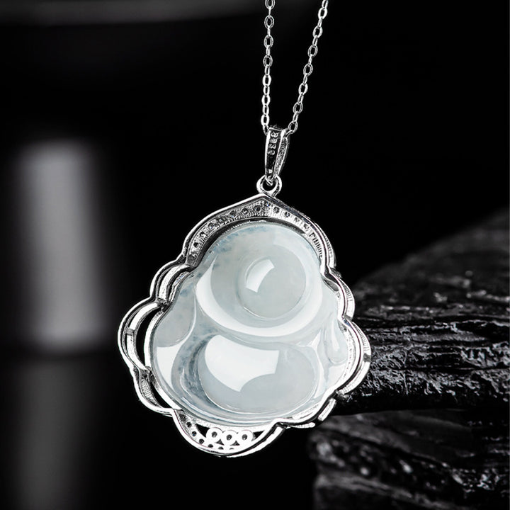 Buddha Stones pendentif Bouddha rieur en argent sterling 925 avec jade naturel et abondance - image 7