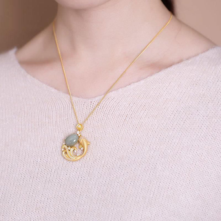 Collier pendentif apaisant et guérisseur en jade cyan avec Buddha Stones - image 3