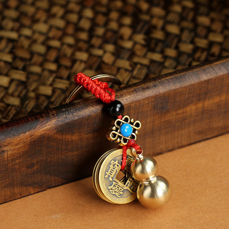 Porte-clés décoratif Feng Shui en cuivre avec symbole de guérison et de chance
