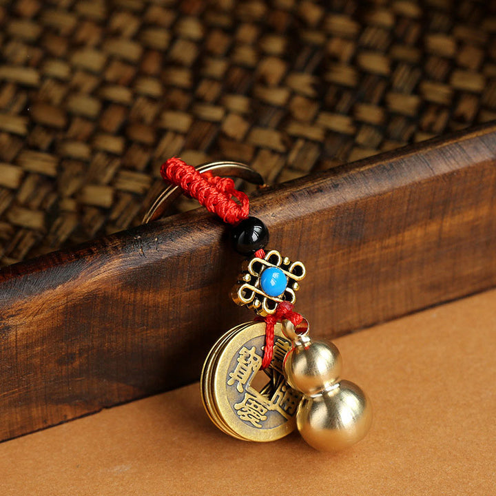 Porte-clés décoratif Feng Shui en cuivre avec symbole de guérison et de chance
