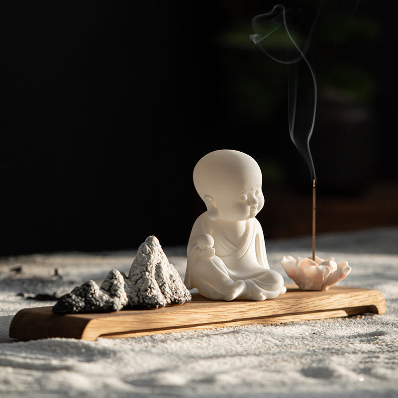 Buddha Stones Fleur de Lotus Tathagata Kwan Yin Avalokitesvara Ksitigarbha Méditation Bâton en céramique Brûleur d'encens Décoration