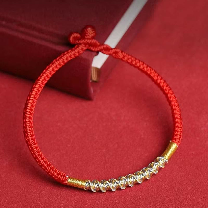 Bracelet tressé en argent sterling 925 avec Buddha Stones et protection en fil rouge - Boucle commune - 20 cm - image 1