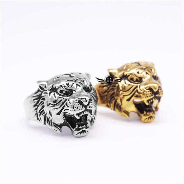 Bague de motard punk rock calme et équilibrée en acier titane avec tête de tigre pour homme