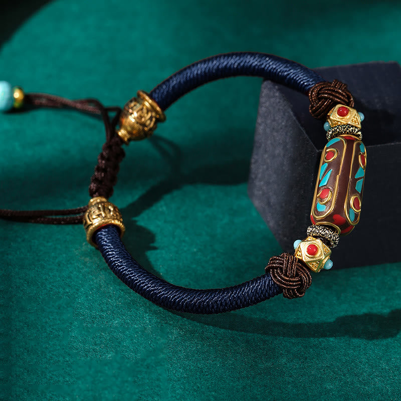 Bracelet tressé en turquoise tibétain fait main avec Buddha Stones Om Mani Padme Hum