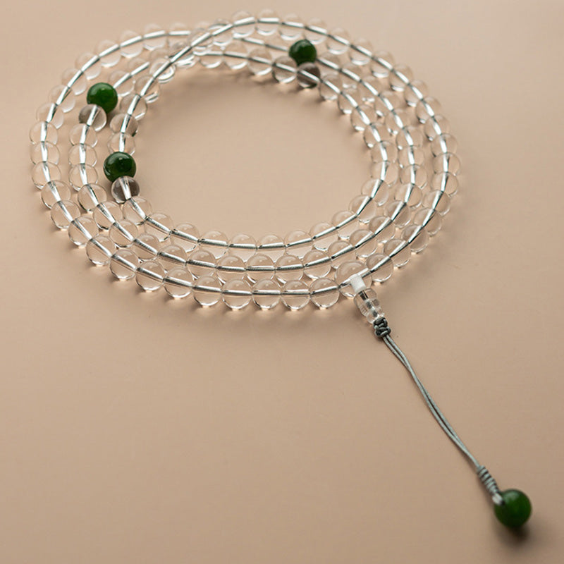 Bracelet de méditation Mala en jade blanc et cristal de 108 perles Buddha Stones