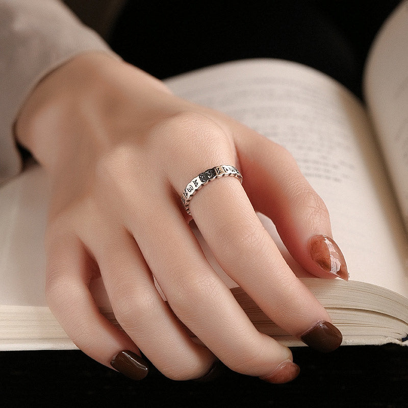 Bague de sagesse calme en argent sterling 925 avec six mots vrais de Buddha Stones