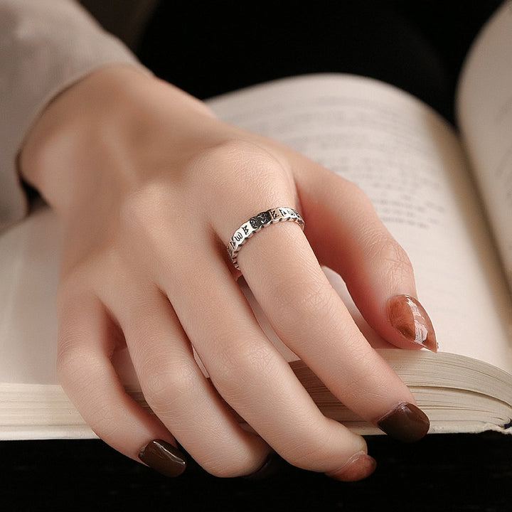 Bague de sagesse calme en argent sterling 925 avec six mots vrais de Buddha Stones