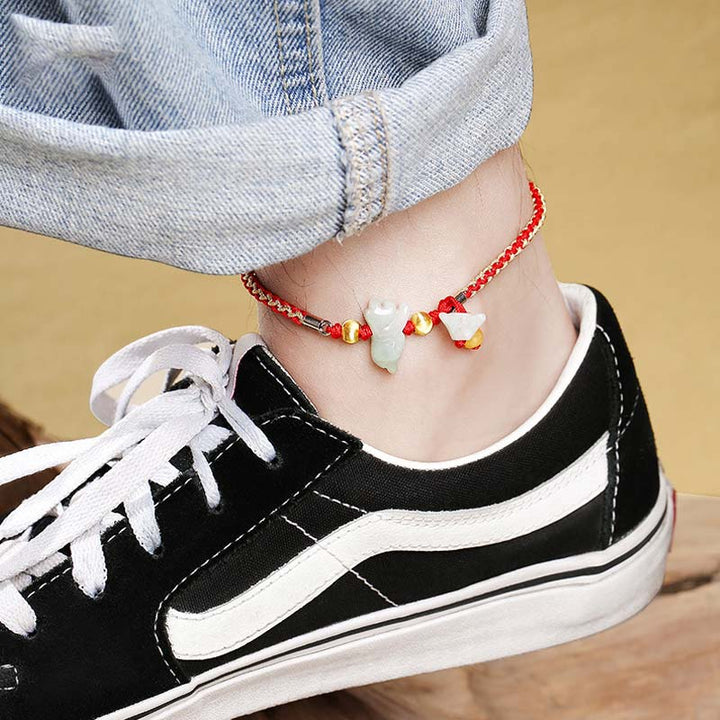 Bracelet de cheville en fil rouge avec Buddha Stones et signe du zodiaque chinois